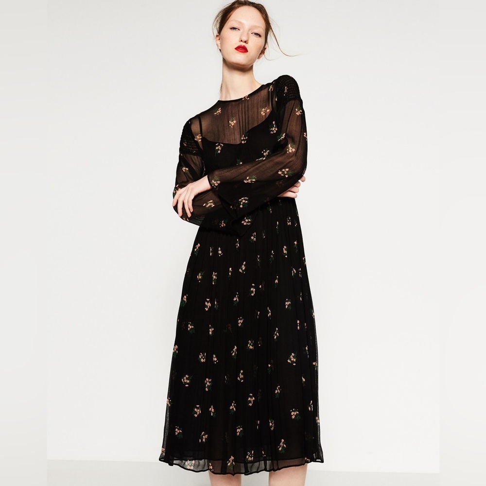 Zara Sheer Floral Dress Medium
